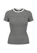 Schwarz-weiß gestreiftes T-Shirt mit kurzen Ärmeln, Rundhalsausschnitt und kleinem Tommy Hilfiger Logo auf der linken Brustseite.