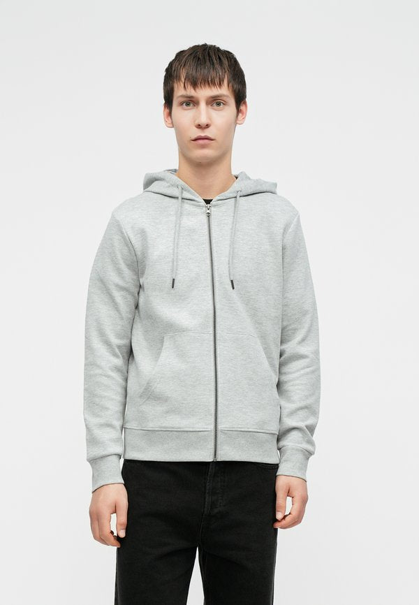 Jack & Jones JJEBASIC ZIP HOOD - Zip-up sweatshirt - light grey melange