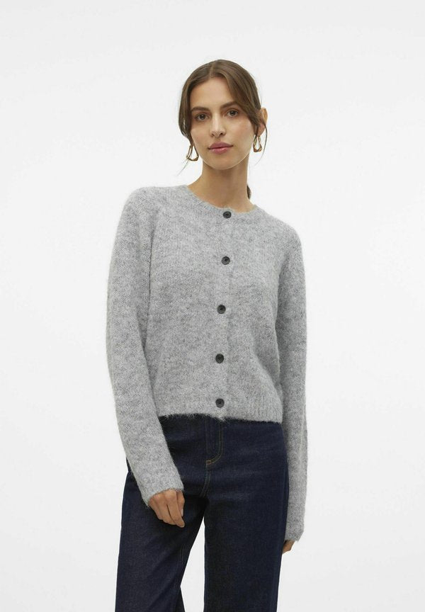 Vero Moda VMNOVAH O NECK BUTTON CARDI - Cardigan - medium grey melange