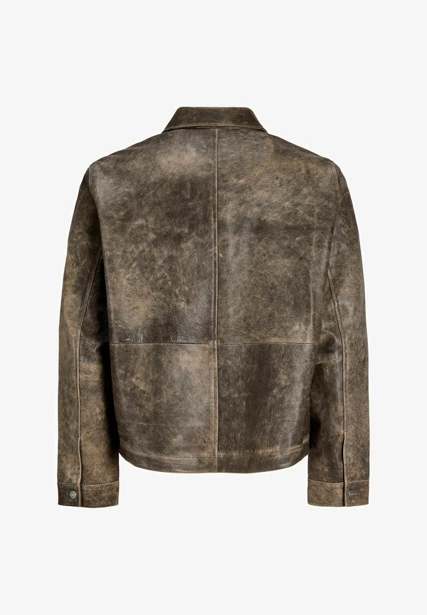 Jack & Jones Leather Leather - Leather jacket - charcoal gray
