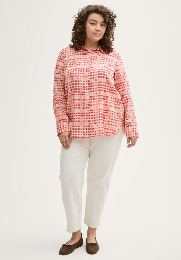 TOM TAILOR Button-down blouse - berry red check design