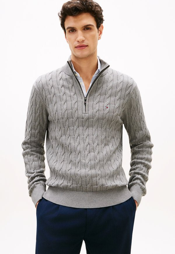 Tommy Hilfiger CLASSIC CABLE ZIP MOCK - Jumper - medium grey heather