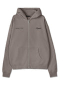Grau zip-up Hoodie mit schwarzem "Drivers Club" und "Pegador" Schriftzug, hergestellt aus weichem Stoff, mit Kängurutasche und gerippten Bündchen.
