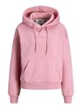 Rosa Kapuzensweatshirt mit Kängurutasche vorne, Kordelzügen, gerippten Bündchen und Saum sowie kleinem „JJXX Studio“-Logo auf der Brust.