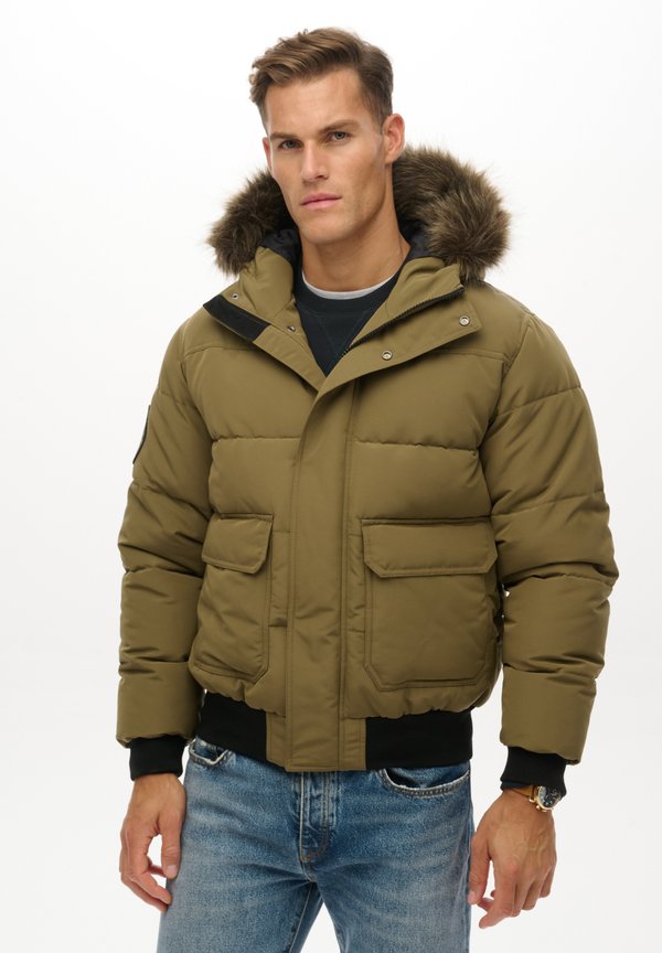 Superdry & Co SUPERDRY EVEREST HOODED PUFFER BOMBER JACKET.. - Winter jacket - military olive