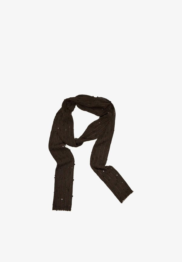Bershka SEQUIN SCARF - Scarf - dark brown