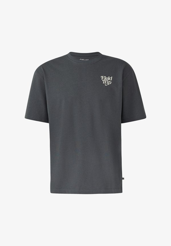 s.Oliver MIT STICKEREI - Print T-shirt - schiefergrau