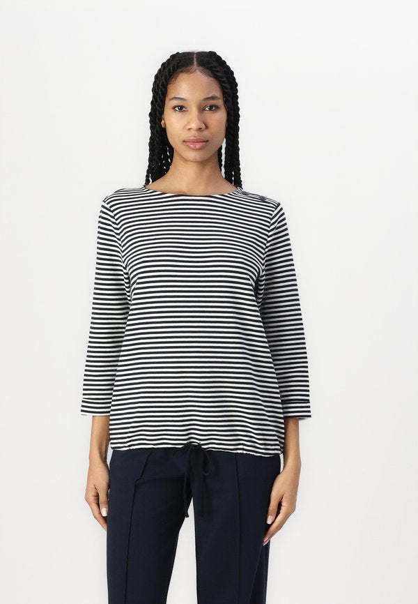 TOM TAILOR T-SHIRT STRUCTURED - Long sleeved top - offwhite/navy