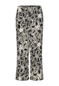 Schwarz-weiße, floral gemusterte weite Hosen mit elastischem Bund, aus leichtem Stoff und mit glatter Textur.