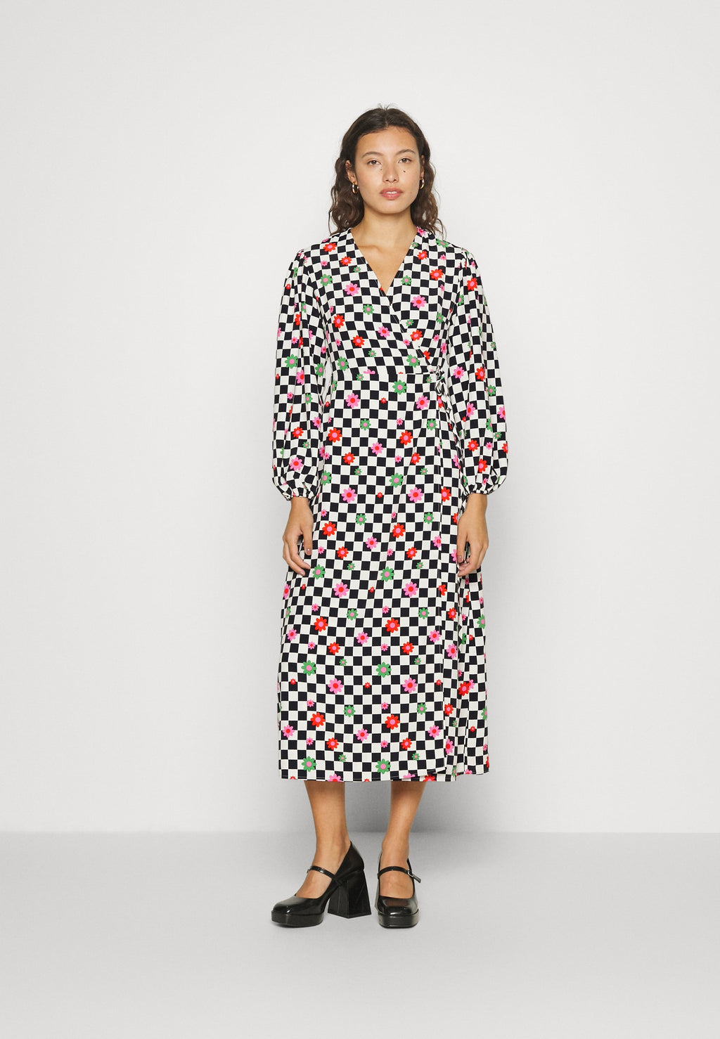 Glamorous WRAP MIDI DRESS LONG SLEEVES V NECK TIE DETAIL
