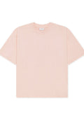Hellrosa übergroßes T-Shirt aus weicher Baumwolle, mit kurzen Ärmeln und rundem Ausschnitt, in einem einfachen, nahtlosen Design.