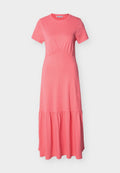 DKNY RUCHED BODICE SHORT SLEEVE TIER LONG DRESS