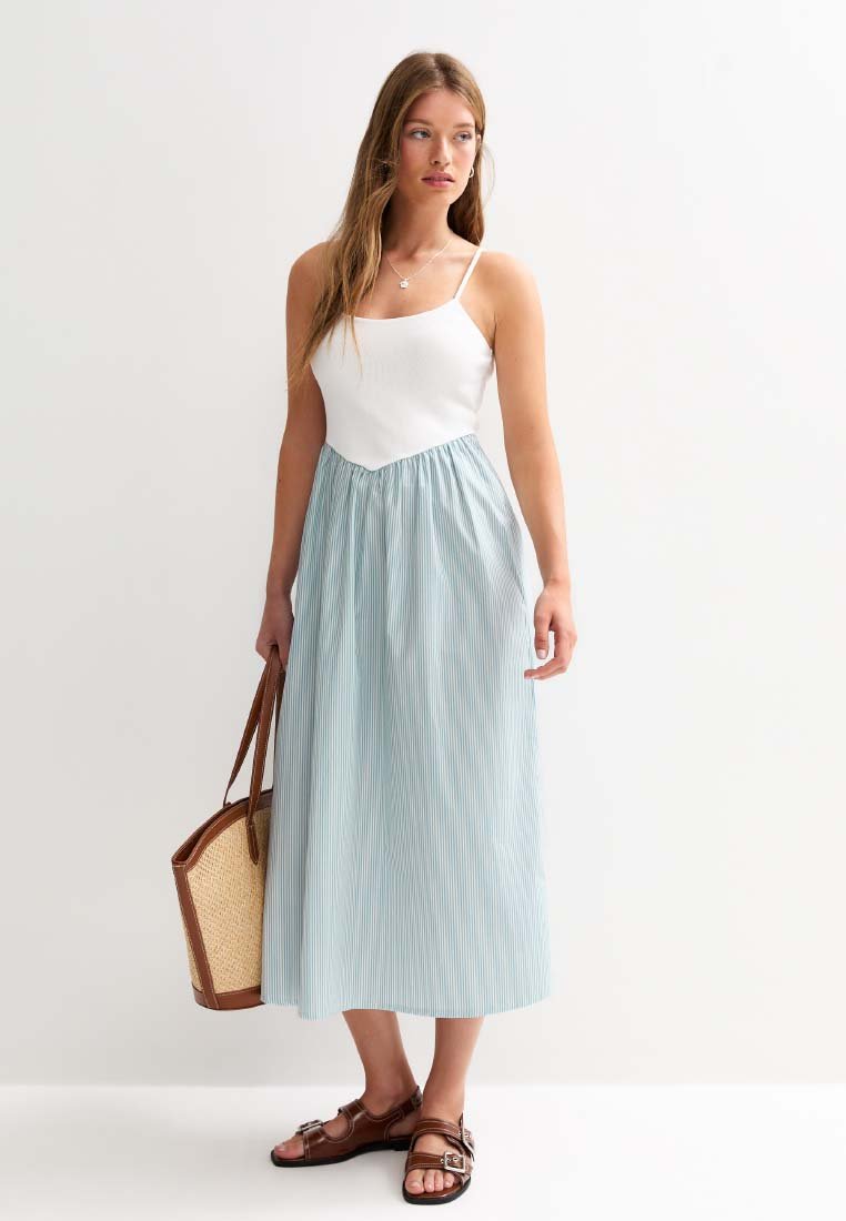 New Look STRIPE PRINT V WAIST POPLIN MIDI