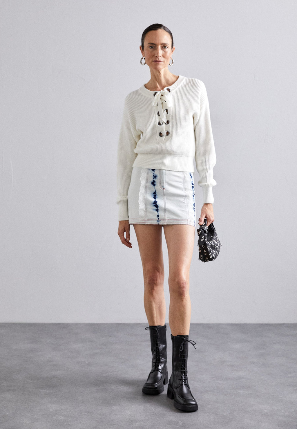 Sinead Gorey ACID WASH STRETCH SKIRT WITH PIPING
