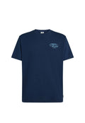 Marineblaues Baumwoll-T-Shirt mit kurzen Ärmeln, mit einem hellblauen Logo vorne mit der Aufschrift "U'Vell U.S.A." und einem entspannten Schnitt.