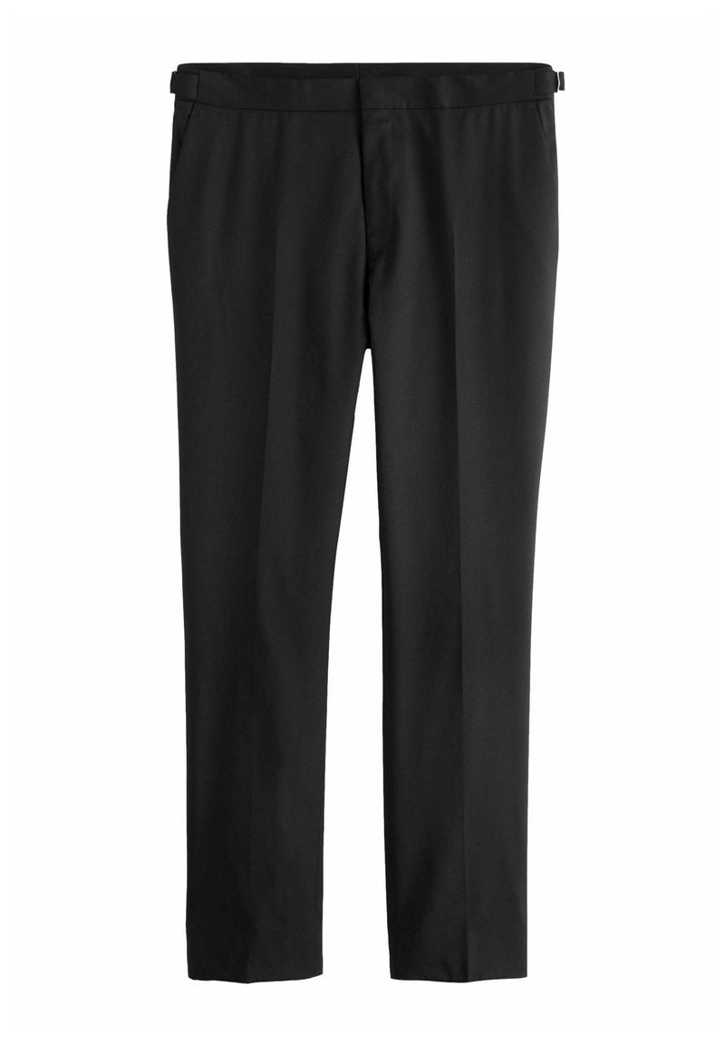 Schwarze maßgeschneiderte Hosen aus leichtem Stoff, mit einem eleganten Design, flachem Bund und geraden Beinen sowie Seitentaschen.