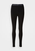 Schwarze Leggings aus elastischem Material mit einem Markenbund, auf dem "TOMMY JEAN" in weißem Text steht. Entworfen mit einer figurbetonten Silhouette.
