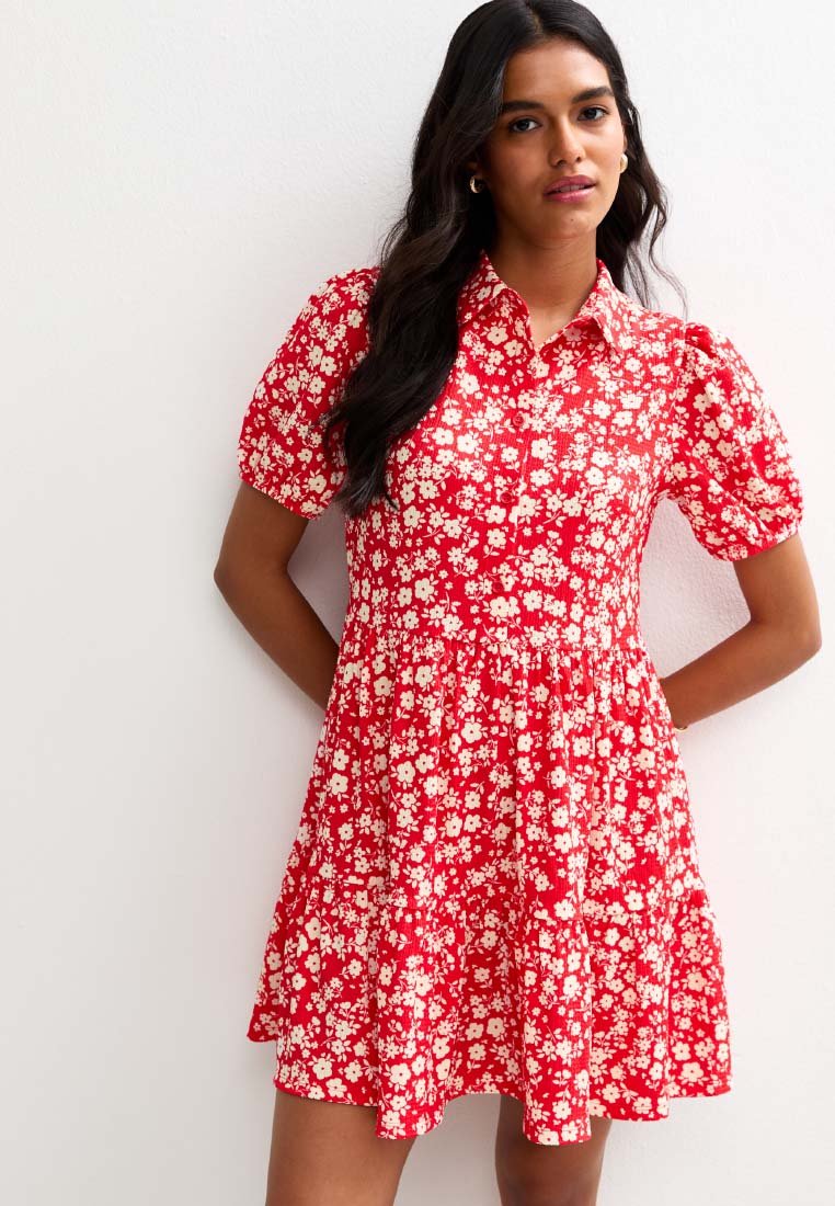 New Look FLORAL PRINT CRINKLED TIERED MINI