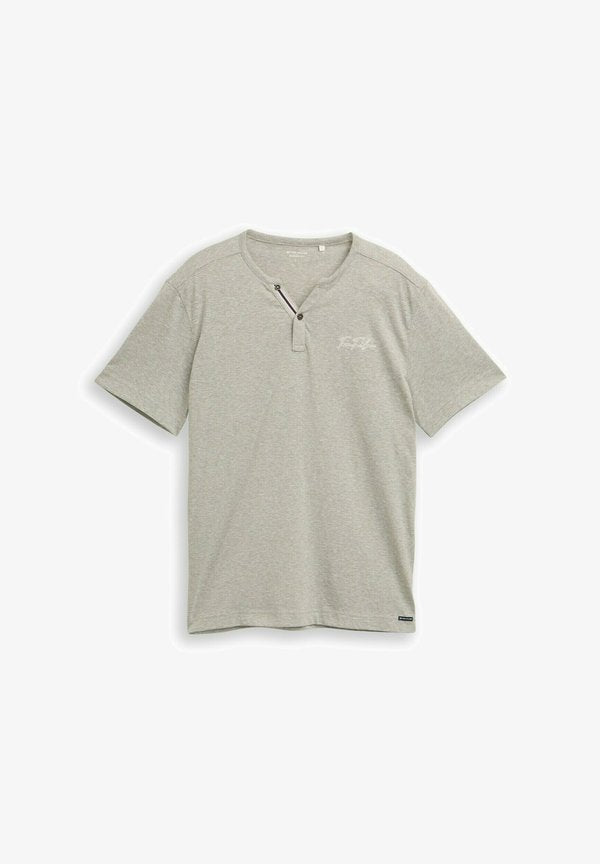 TOM TAILOR HENLEY MIT FEINEM STREIFENMUSTER - Print T-shirt - shadow olive fine stripe