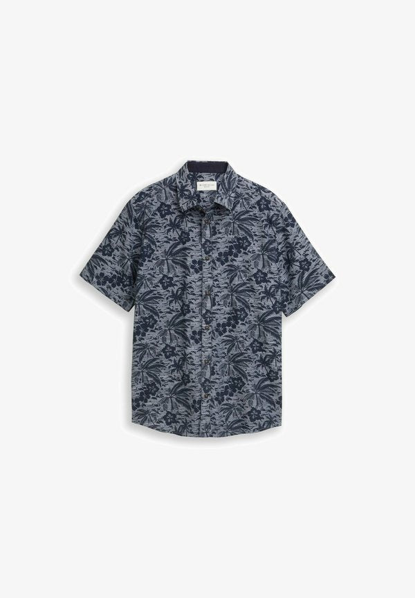 TOM TAILOR TOM TAILOR BLUSEN & SHIRTS REGULAR FIT KURZARMHEMD MIT MUSTER - Shirt - navy palm hibiscus design