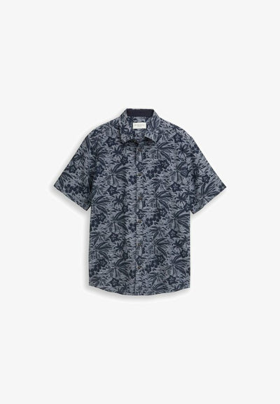 TOM TAILOR TOM TAILOR BLUSEN & SHIRTS REGULAR FIT KURZARMHEMD MIT MUSTER - Shirt - navy palm hibiscus design