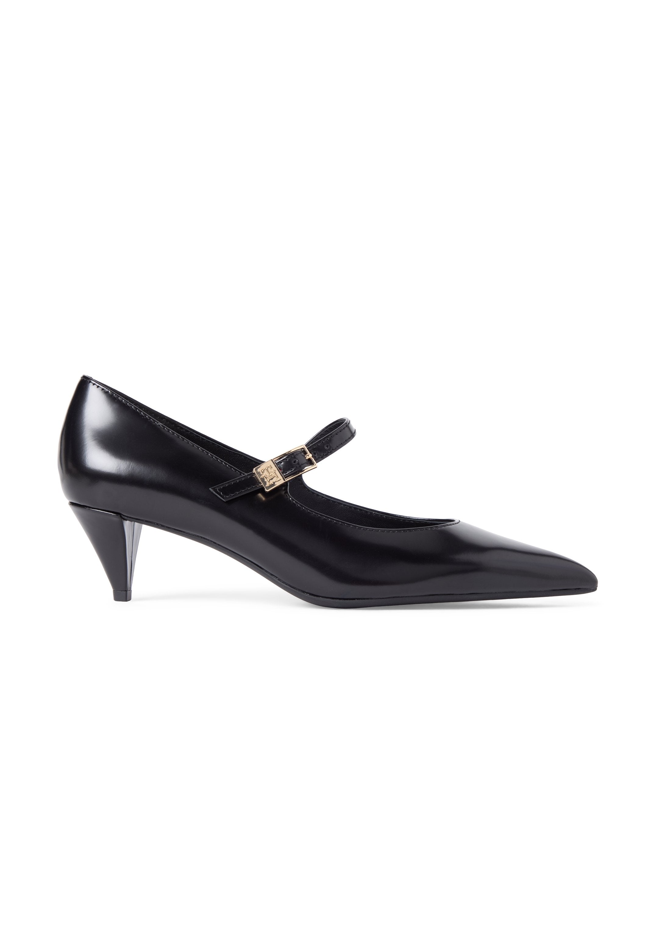 SHINY LEATHER BUCKLE POINTED TOE HEELS Media 5