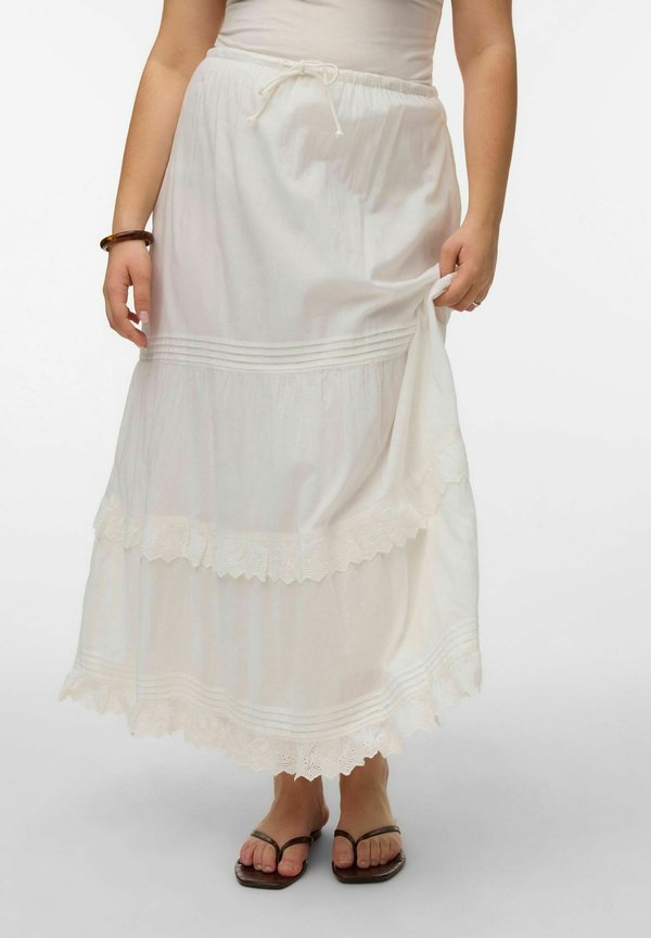 Vero Moda Curve SKIRT VMCSANDY HIGH WAIST LONG SKIRT - Maxi skirt - snow white