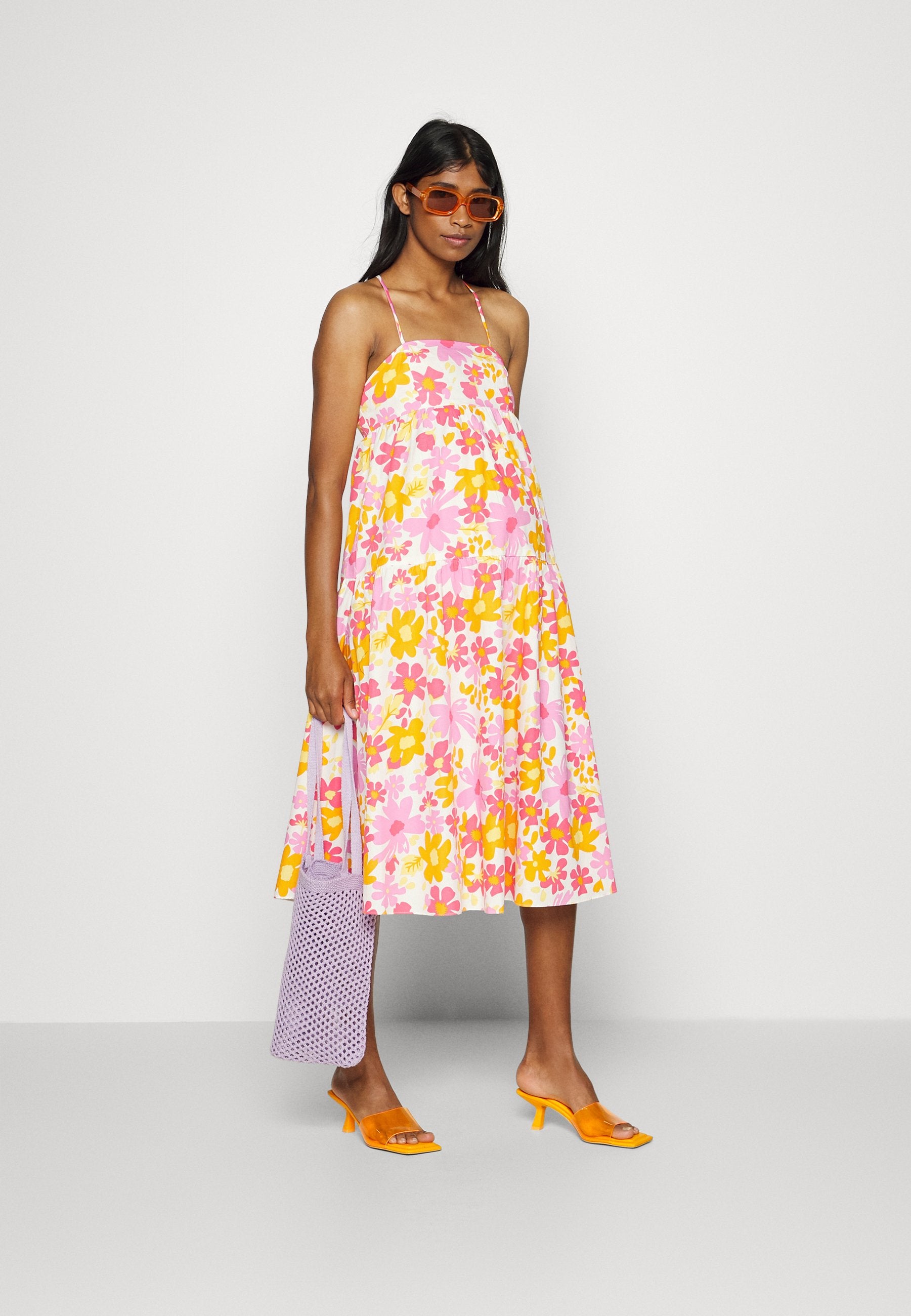 Glamorous Bloom EMPIRE LINE STRAPPY LOOSE SMOCK TIERED GATHERED MIDI DRESS