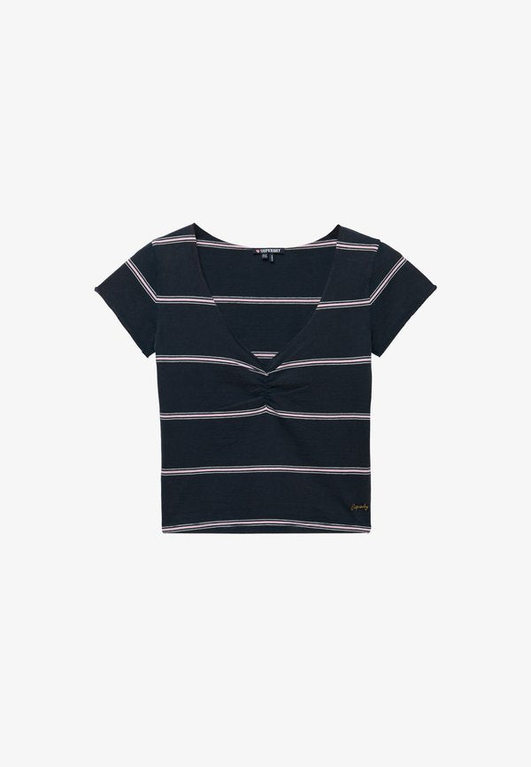 Superdry & Co SUPERDRY ATHLETIC ESSENTIALS GATHERED PATTERN TOP.. - Print T-shirt - pink navy stripe