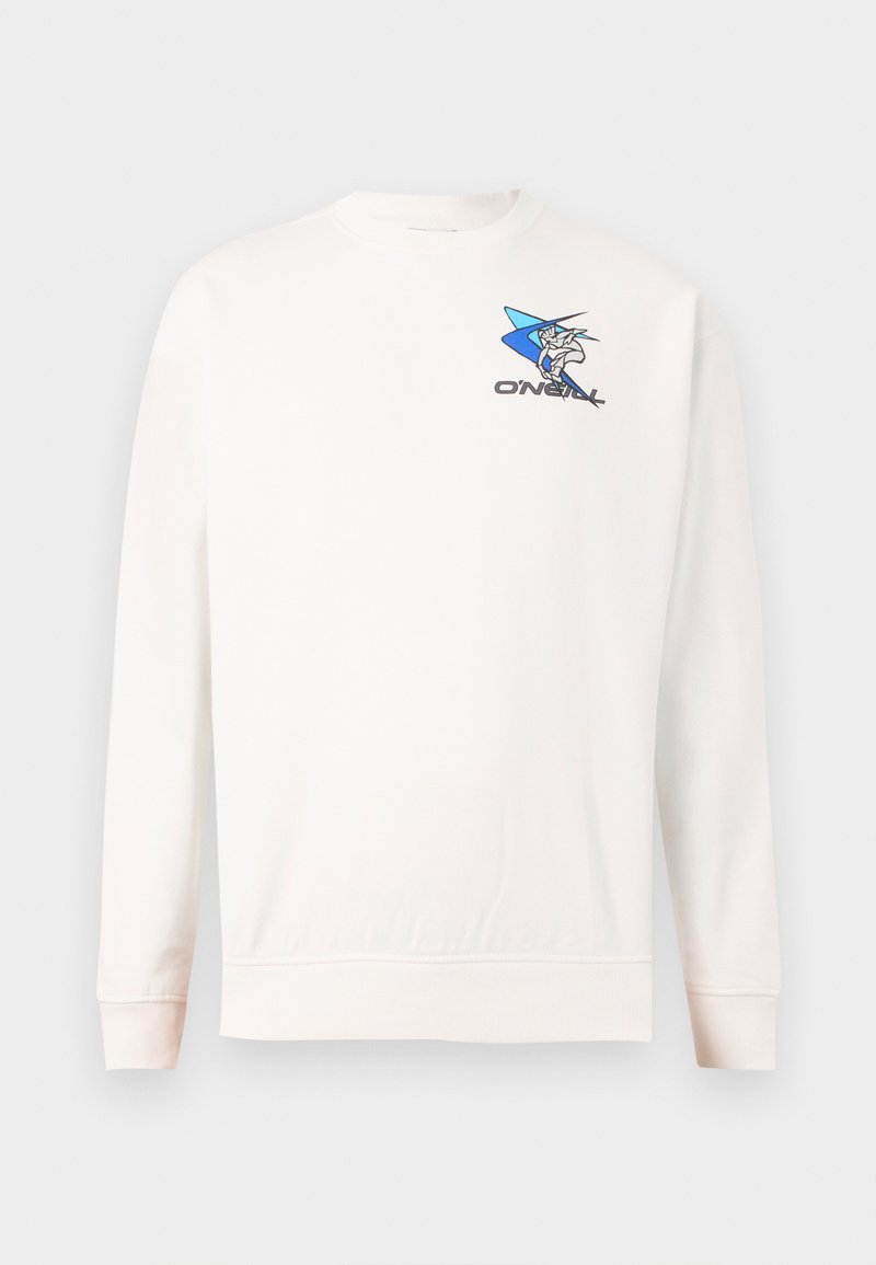 Weißes Sweatshirt mit langen Ärmeln, gerippten Bündchen und Saum, mit einem blauen Grafikdesign und dem "O'NEILL"-Logo auf der linken Brust.