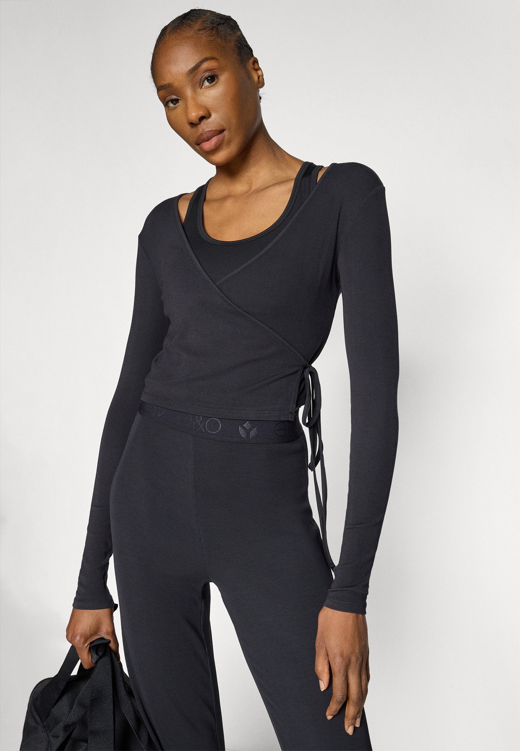 Even&Odd active LONG SLEEVE RIBBED WRAP TOP