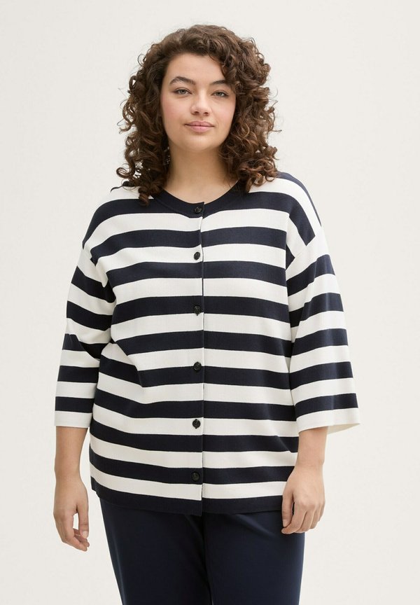 TOM TAILOR Cardigan - navy offwhite block stripe