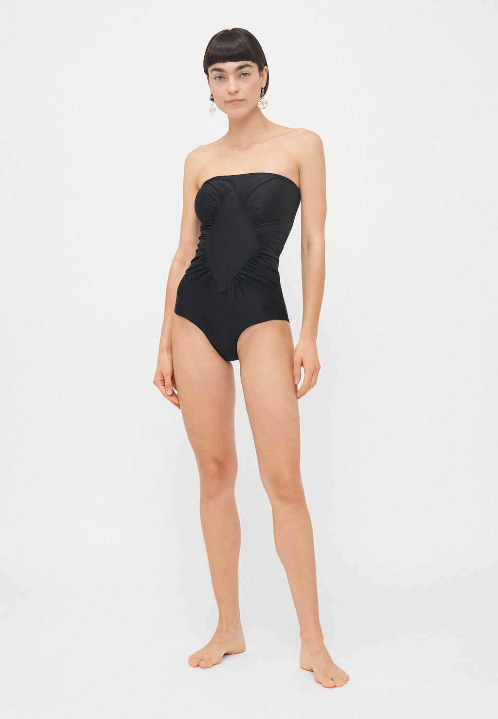 ADRIANA DEGREAS SOLID FRILLED STRAPLESS SWIMSUIT