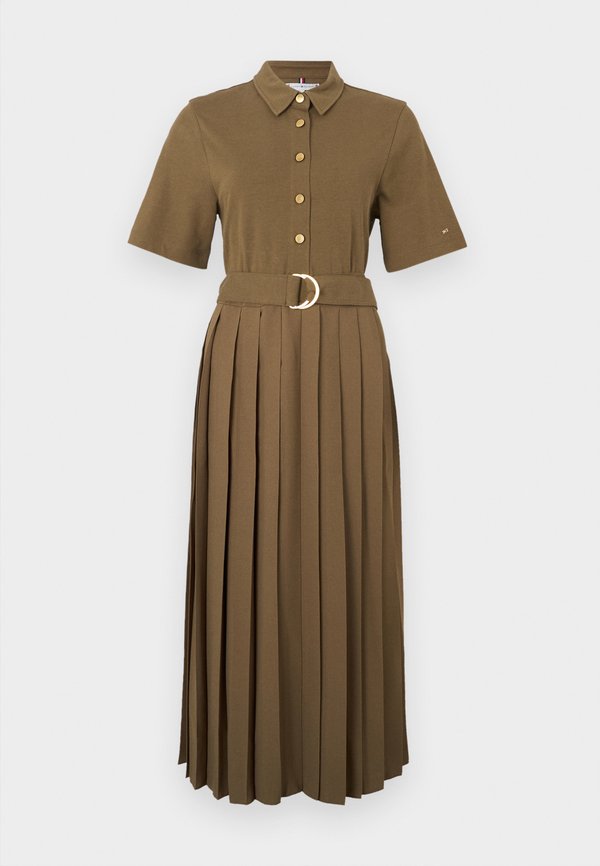 Tommy Hilfiger GOLD-TONE BUTTON BELTED MINI FLARE DRESS - Shirt dress - mediterranean olive