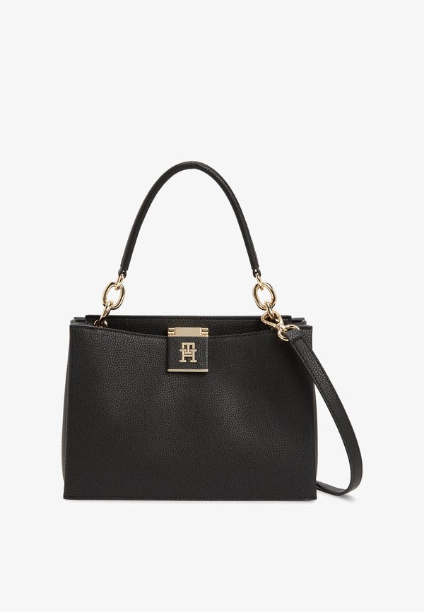 Tommy Hilfiger MONOGRAM PEBBLE GRAIN SATCHEL - Handbag - black