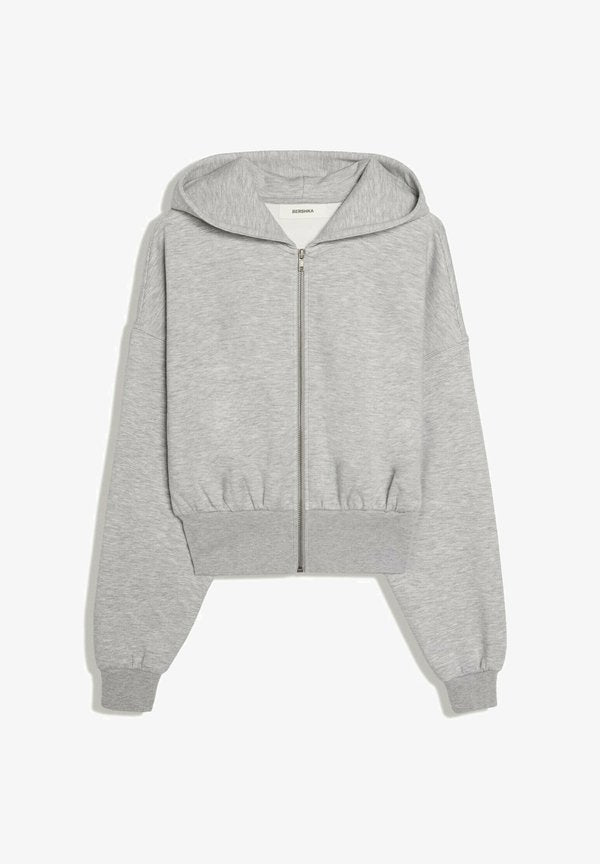Bershka ZIP-UP WITH WAISTBAND - HOODIE - Zip-up sweatshirt - dark grey