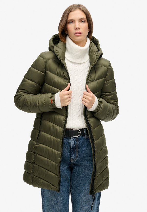 Superdry & Co HOODED FUJI MID PADDED - Winter coat - dusty olive green