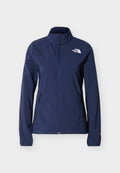 Damen-Jacke in Marineblau mit Reißverschluss, hohem Kragen, langen Ärmeln, seitlichen Reißverschlusstaschen und dem The North Face-Logo auf der Brust.