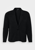 Schwarzer Blazer aus strukturiertem Stoff, mit Reverskragen, einer Knopfverschluss und zwei vorderen Taschen. Lässige Passform mit langen Ärmeln.