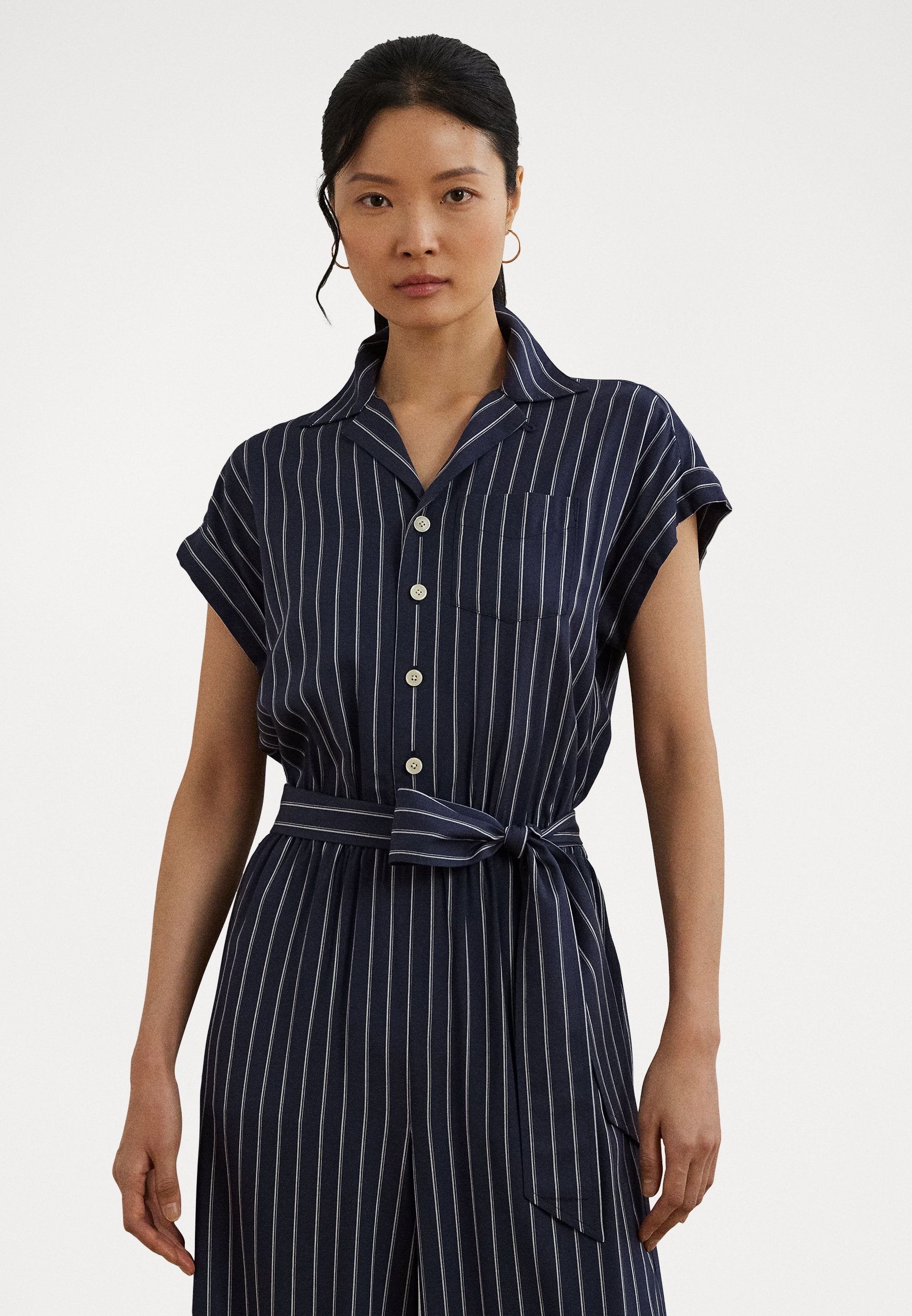 Lauren Ralph Lauren Striped Belted Twill Wide Leg Jumpsuit