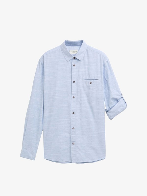 TOM TAILOR REGULAR FIT MIT TURN-UP-FUNKTION - Shirt - white blue fil a fil dobby