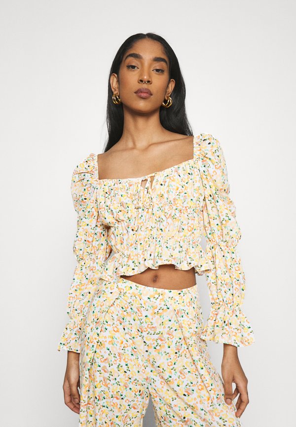Glamorous RUCHED WITH LOW NECKLINE FRONT TIE DETAIL AND DOUBLE PUFF SLEE