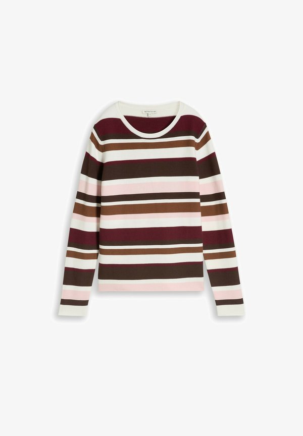 TOM TAILOR KNIT STRUCTURE CREWNECK - Jumper - camel brown red stripe