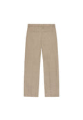 Beige karierte Hose mit geradem Schnitt, zwei Gesäßtaschen und glatter Textur. Maßgeschneidertes Design mit dezentem Muster.