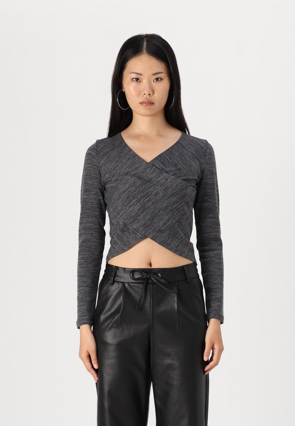 Vero Moda VMHELA TWO WAY WRAP - Long sleeved top - dark grey melange/black