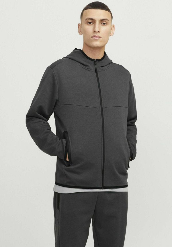 Jack & Jones Zip Plain Zip - Zip-up sweatshirt - asphalt