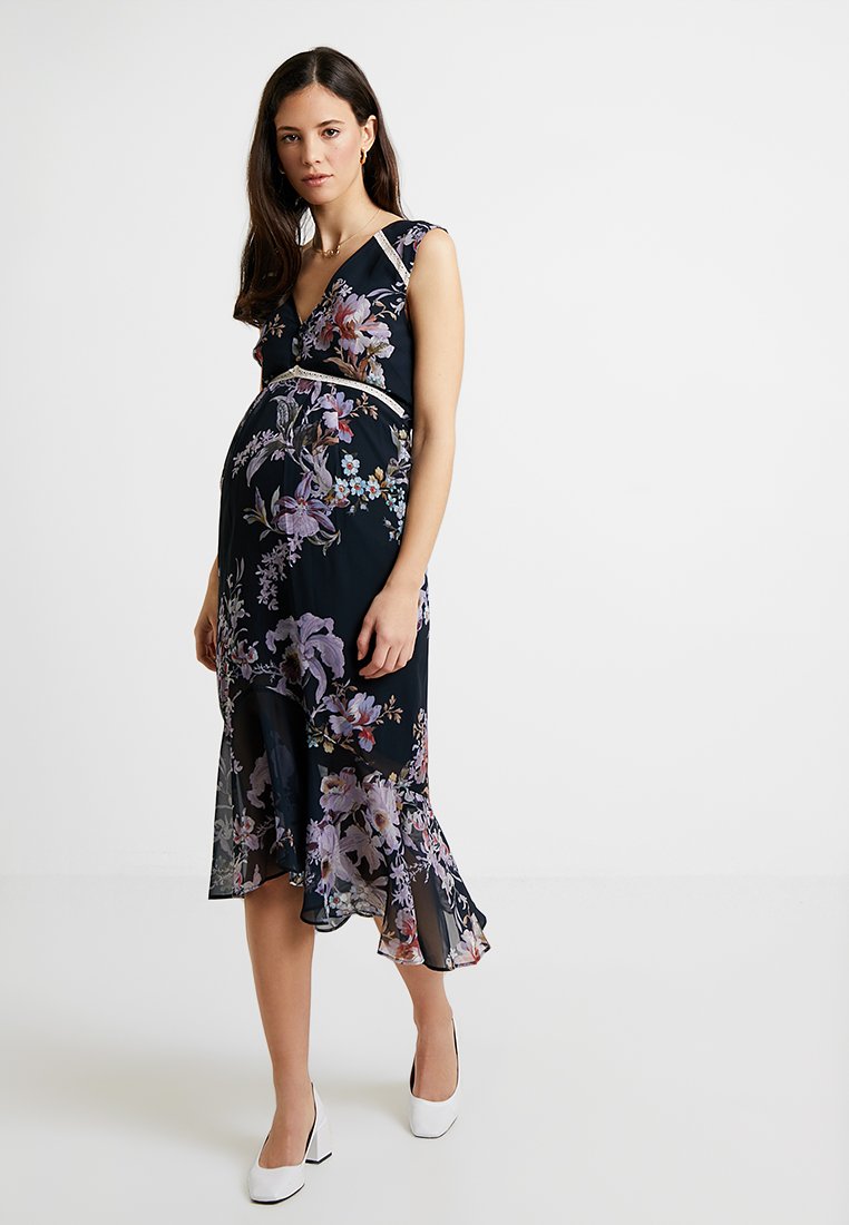 Hope & Ivy Maternity PEPLUM WAIST MIDI WITH TRIM DETAIL