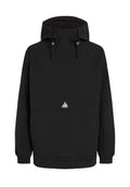 Schwarze Pulloverjacke mit Kapuze, elastischen Bündchen und Saum. Verfügt über eine Fronttasche und ein dreieckiges Logo auf der Brust.