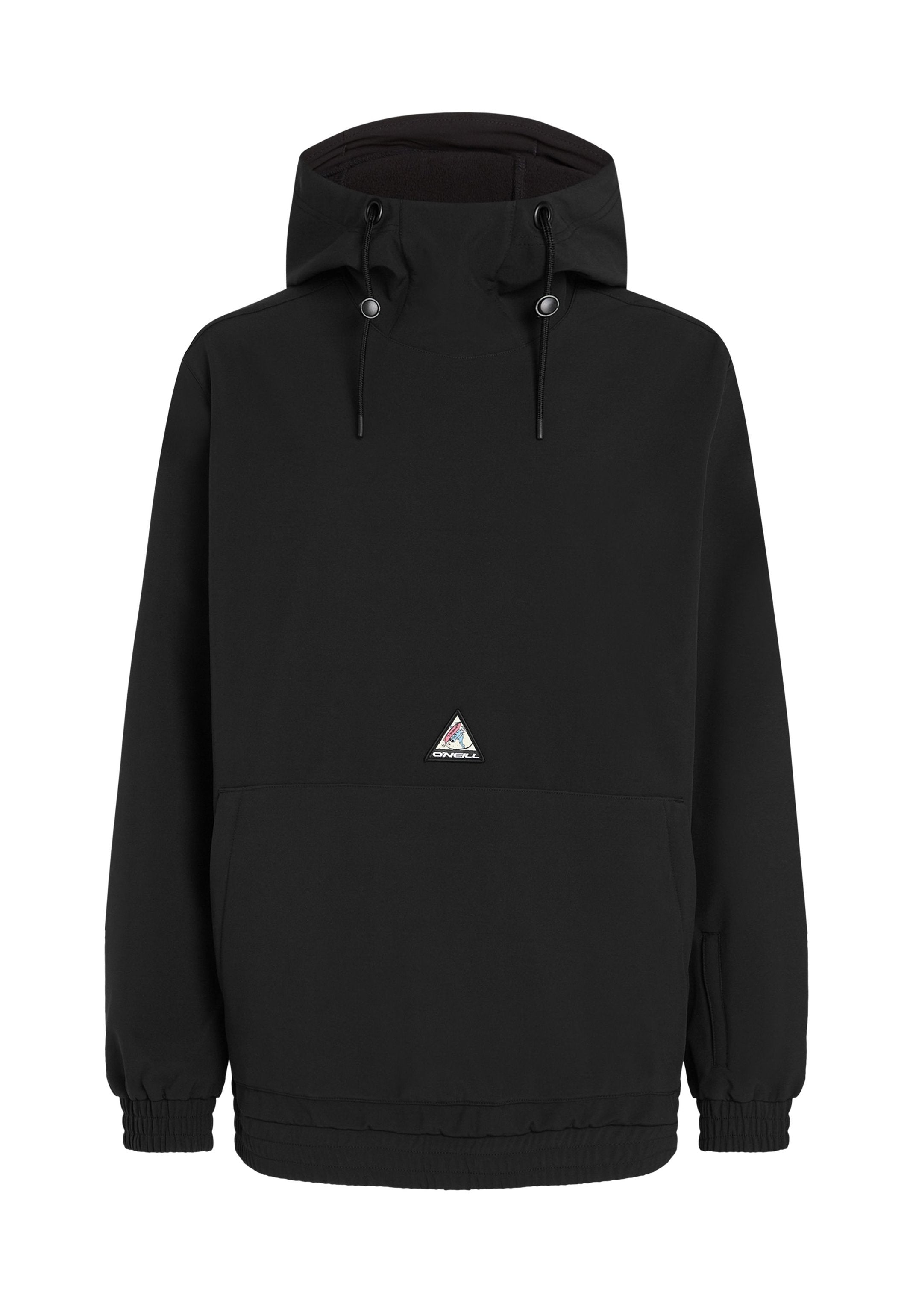 Schwarze Pulloverjacke mit Kapuze, elastischen Bündchen und Saum. Verfügt über eine Fronttasche und ein dreieckiges Logo auf der Brust.