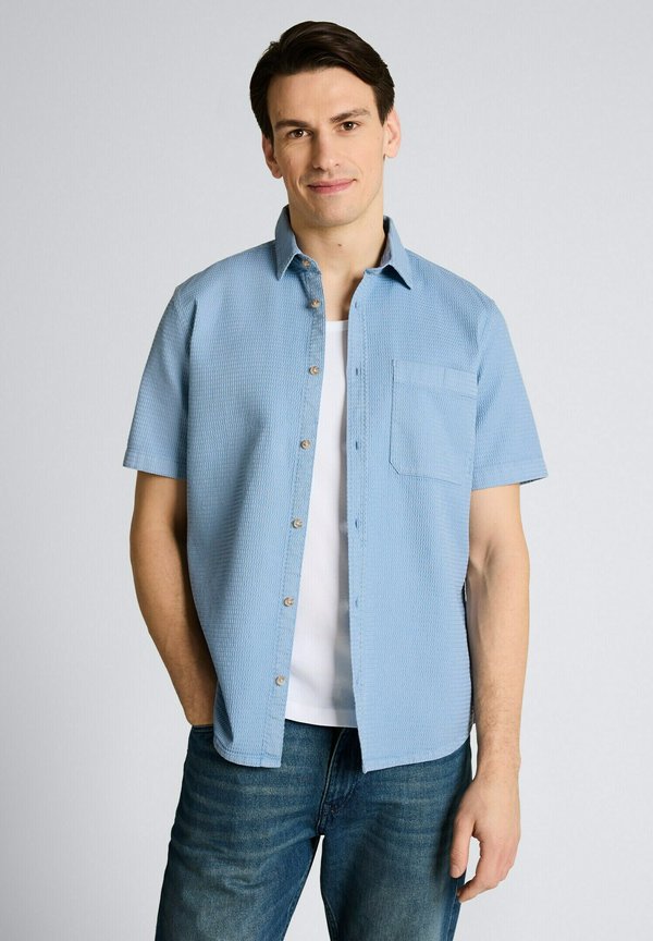 TOM TAILOR REGULAR FIT KURZARM MIT WAFFELSTRUKTUR - Shirt - mountain spring blue